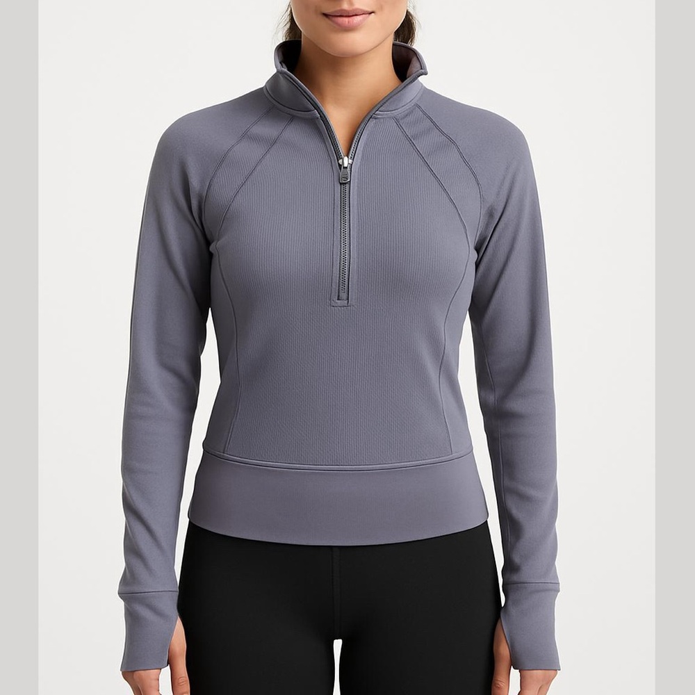Free People Gray Half-Zip Pullover Sweatshirt